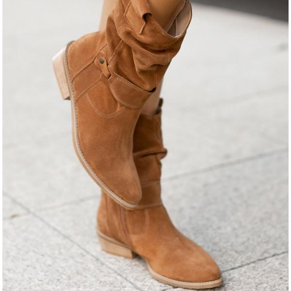 Women's slouch mid-calf boots with side zipper and low heel