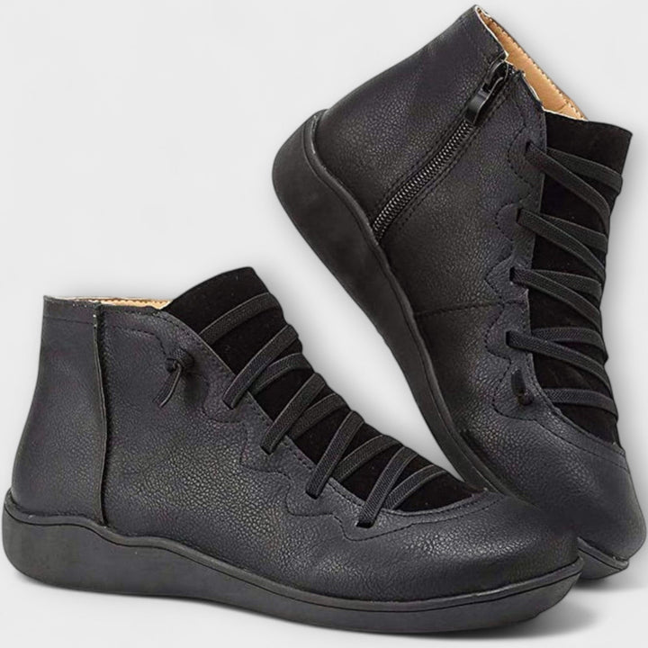Lace-up ankle boots with side zip and round toe