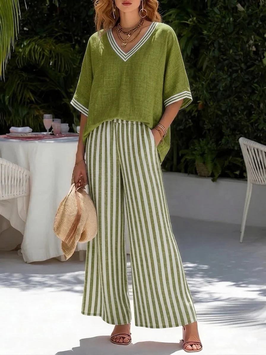 Women's two-piece striped linen set