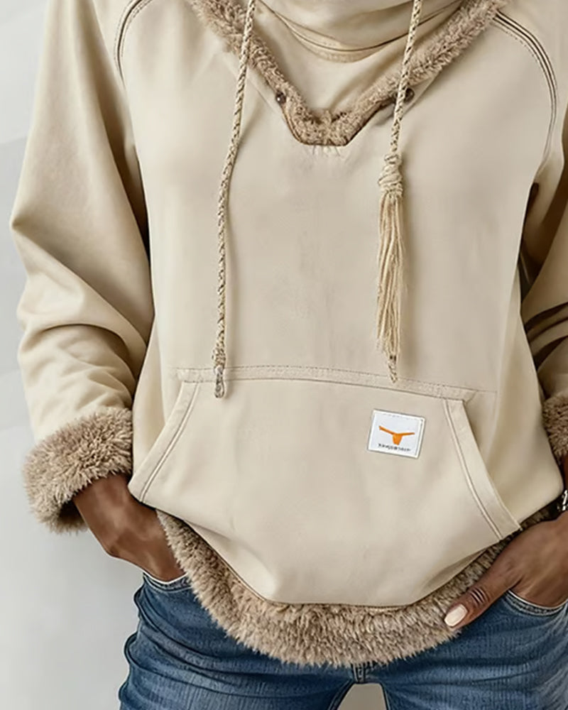 Women's hooded sweatshirt with plush trim, drawstrings and kangaroo pocket