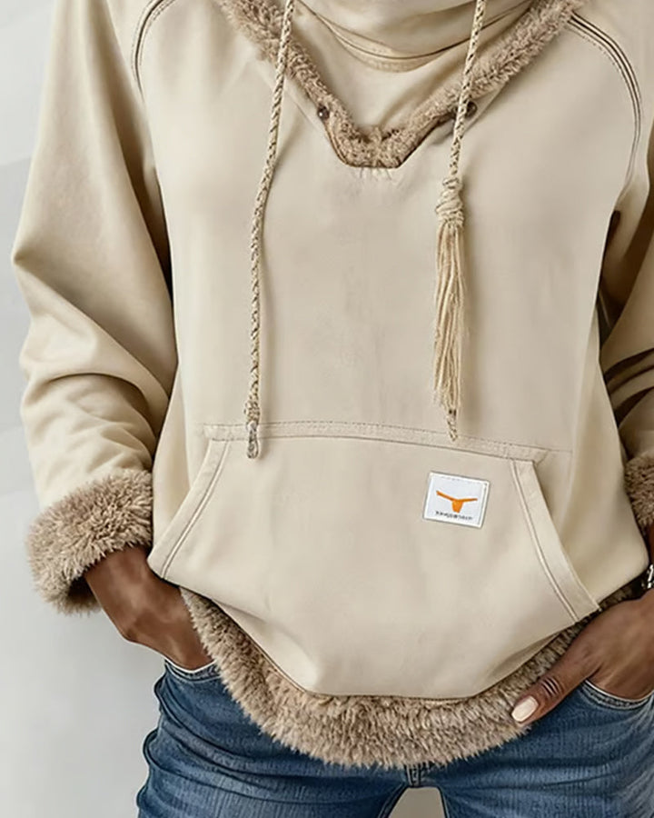 Women's hooded sweatshirt with plush trim, drawstrings and kangaroo pocket