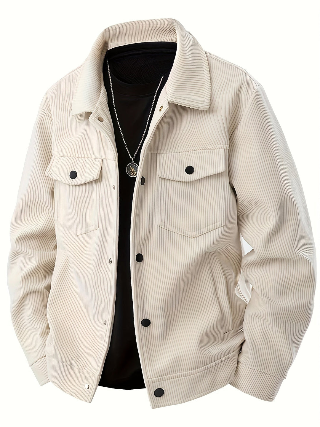 Men's corduroy utility jacket with pointed collar, button fastening and multiple pockets