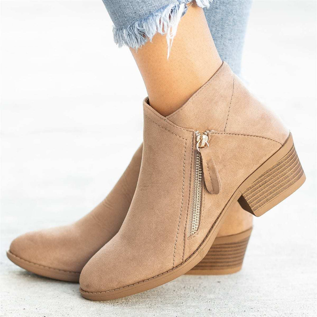 Women's ankle boots with side zipper and low block heel