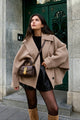 Women's short oversized coat with wide collar and button front
