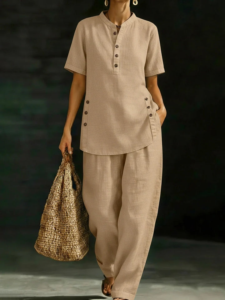 Women's two-piece short-sleeve linen set
