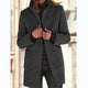 Women's long button-front coat with stand collar and patch pockets