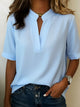 Women's Collared Blouse - Short Sleeve, Lightweight, Elegant, 7 Colours