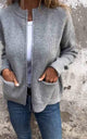 Women's knitted zip jacket with stand collar, long sleeves and front pockets