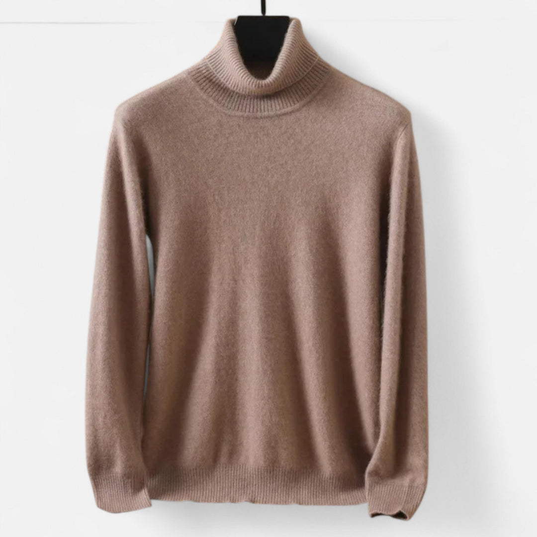 Men's plain long-sleeve roll neck jumper with ribbed trims