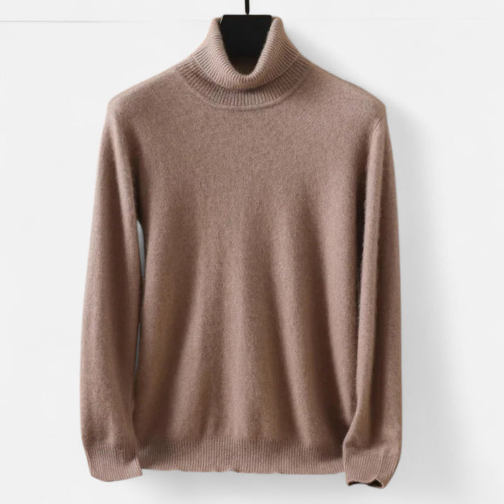 Men's plain long-sleeve roll neck jumper with ribbed trims