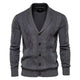 Men's textured diamond knit cardigan with shawl collar and button front