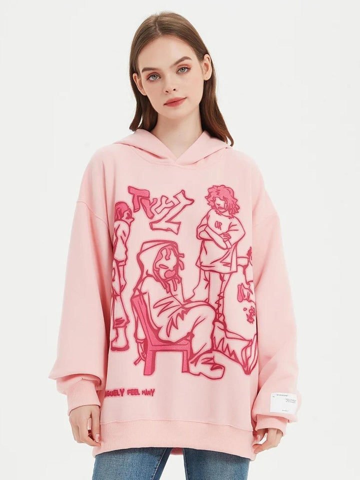 Unisex hooded sweatshirt with cartoon character graphic print