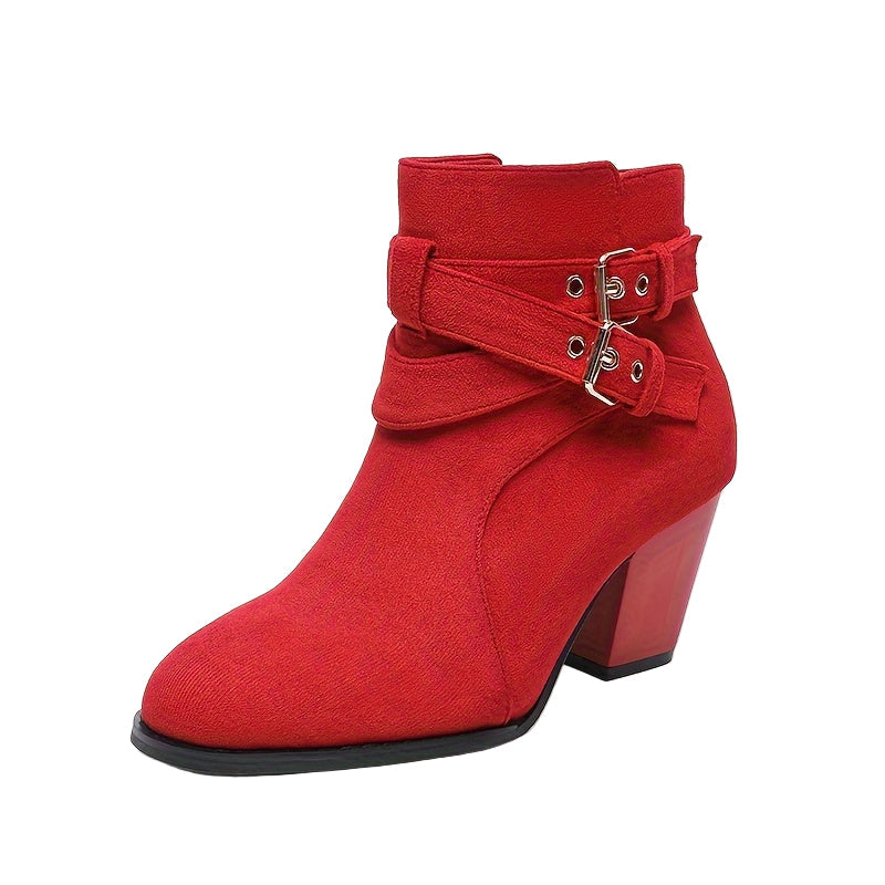 Women's ankle boots with double buckle straps and block heels
