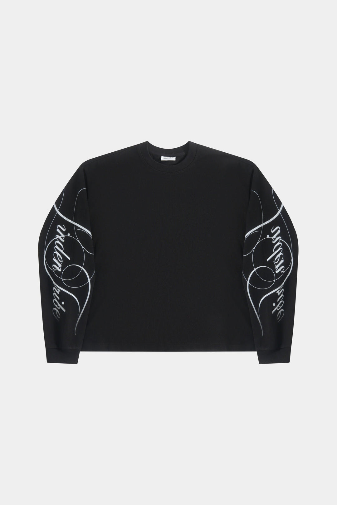 Men's black crew-neck sweatshirt with white graphic sleeve detailing