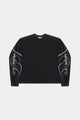 Men's black crew-neck sweatshirt with white graphic sleeve detailing