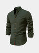 Men's mandarin collar shirt with long sleeves and button front