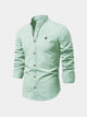 Men's mandarin collar shirt with long sleeves and button front