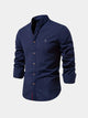 Men's mandarin collar shirt with long sleeves and button front
