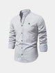 Men's mandarin collar shirt with long sleeves and button front