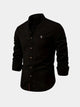 Men's mandarin collar shirt with long sleeves and button front