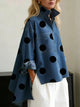 Women's long-sleeve polka dot button-up shirt with chest pockets