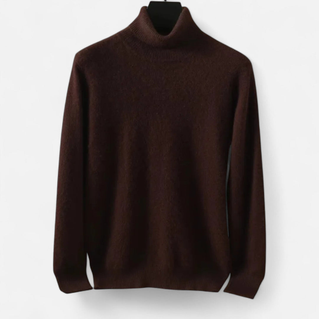 Men's plain long-sleeve roll neck jumper with ribbed trims