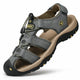 Men's brown closed-toe hiking sandals with adjustable straps and grip sole