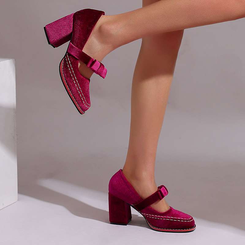 Women's Mary Jane Block Heel Pumps — Bow Strap Retro Court Shoes