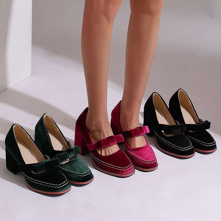 Women's Mary Jane Block Heel Pumps — Bow Strap Retro Court Shoes