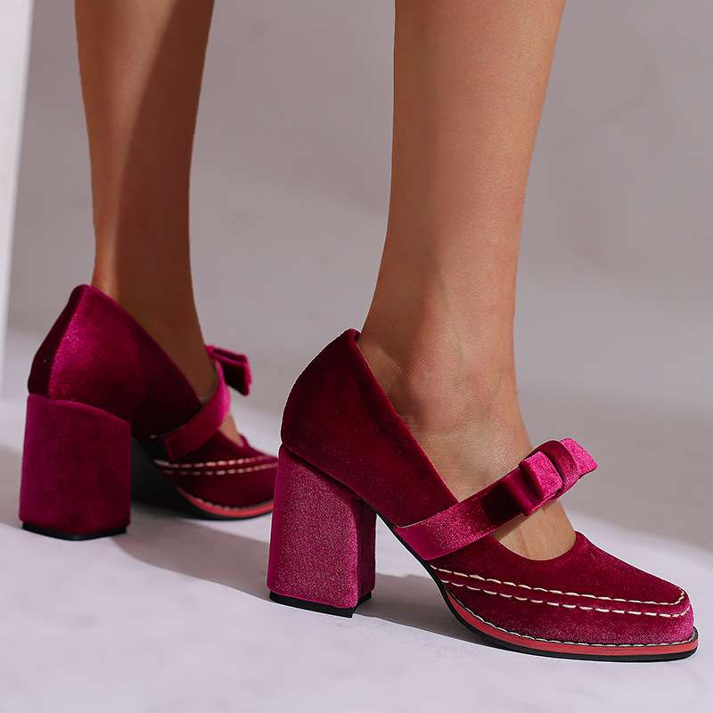 Women's Mary Jane Block Heel Pumps — Bow Strap Retro Court Shoes