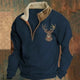 Men's quarter-zip pullover with high collar and deer embroidery