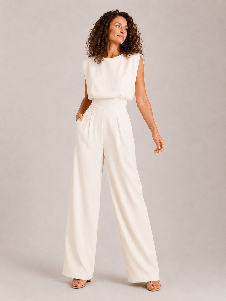 Women's mint green sleeveless wide-leg jumpsuit with crew neck