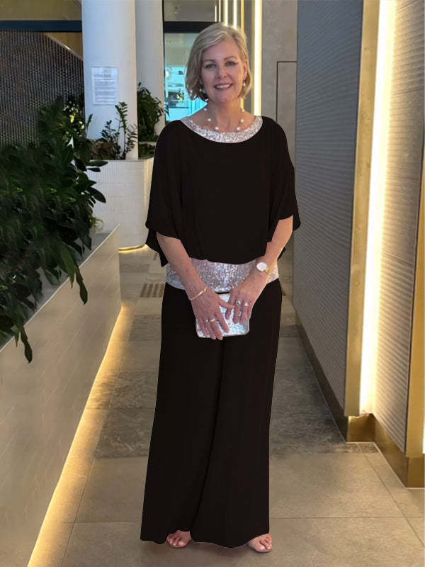 Women's Two-Piece Set — Wide-Sleeve Top & Wide-Leg Trousers