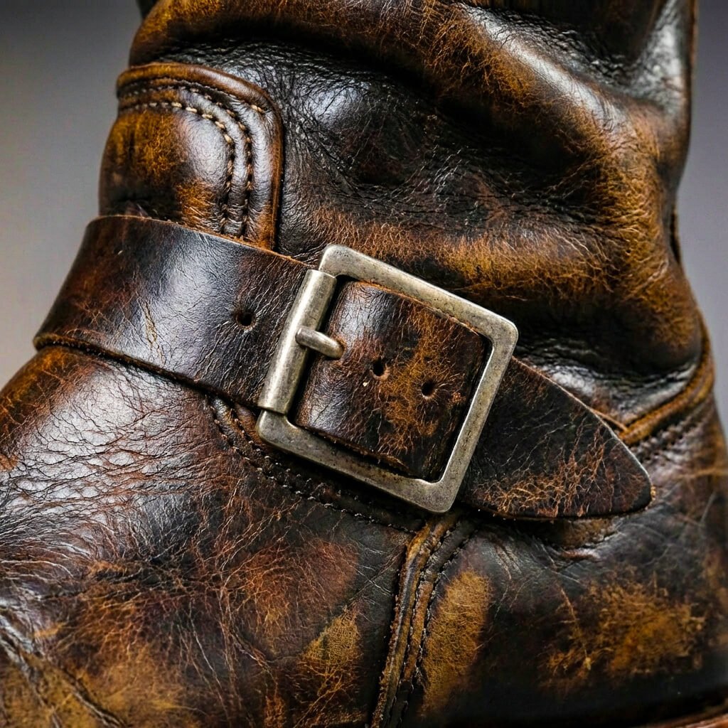 Unisex vintage mid-calf boots with buckle straps and round toes