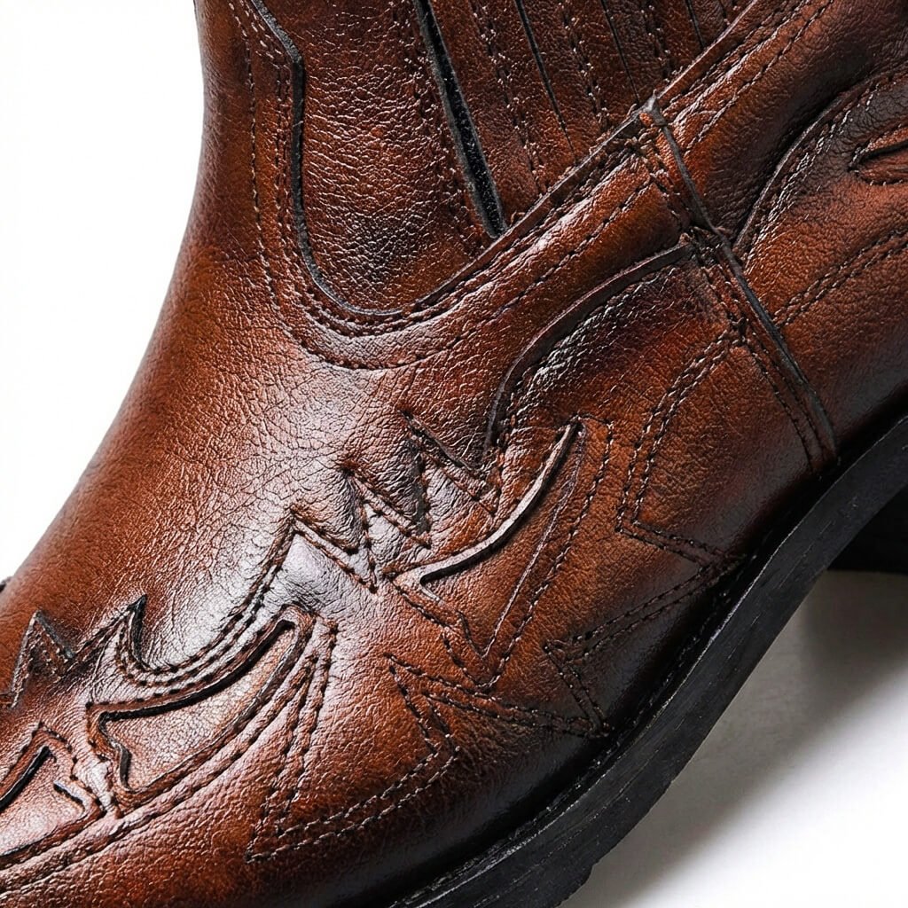 Men's ankle Chelsea boots with pointed toes, elastic side panels and decorative stitched detailing