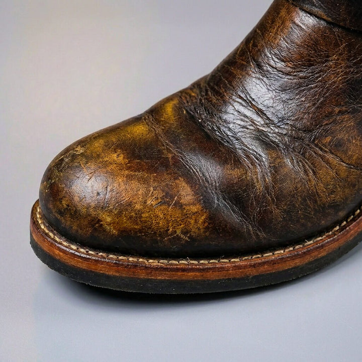 Unisex vintage mid-calf boots with buckle straps and round toes