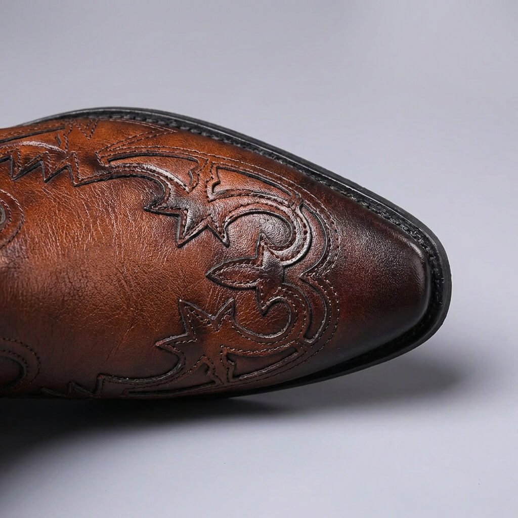 Men's ankle Chelsea boots with pointed toes, elastic side panels and decorative stitched detailing