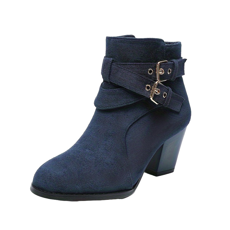 Women's ankle boots with double buckle straps and block heels