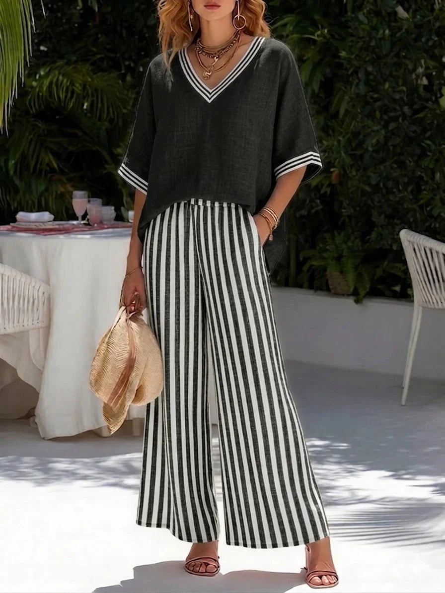 Women's two-piece striped linen set