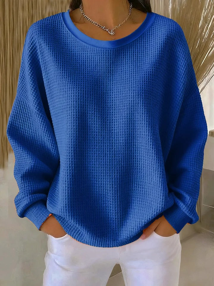 Women's textured waffle jumper with crew neck and long sleeves