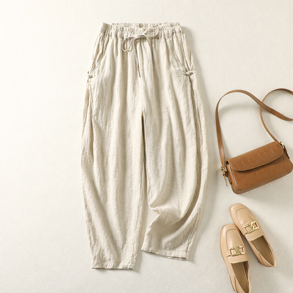 Women's relaxed-fit linen-blend drawstring trousers