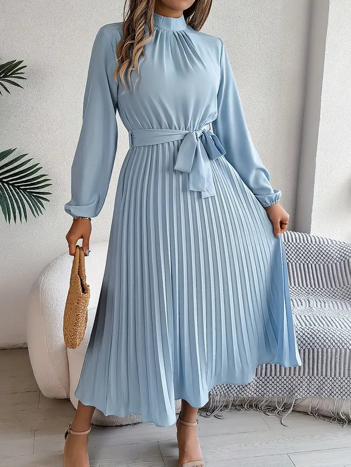 Jasmine | Women’s Long Sleeve Pleated Belted Dress - Image 1