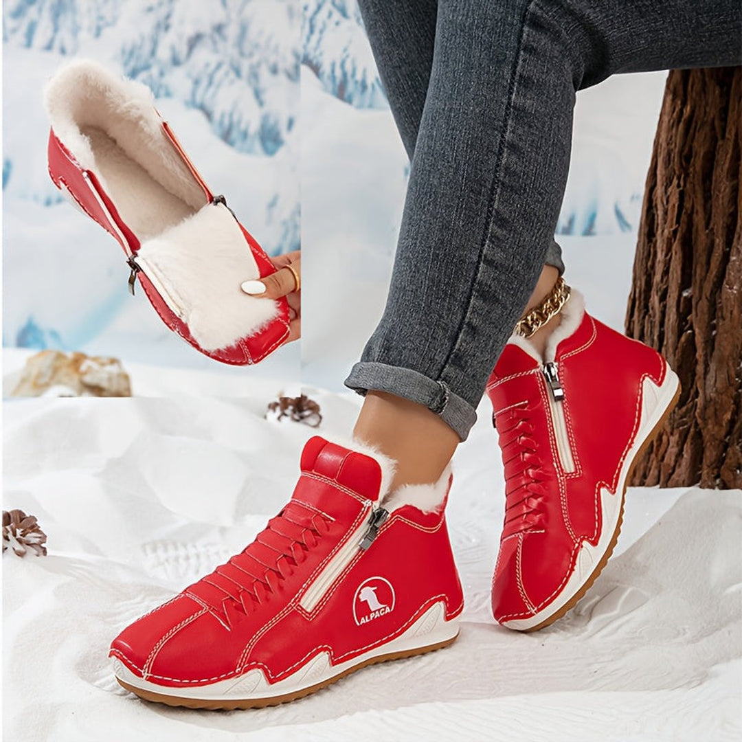 Women's lined ankle boots with faux-fur trim and side zip