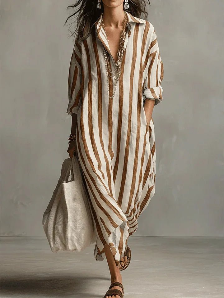 Women's striped linen oversized maxi shirt dress
