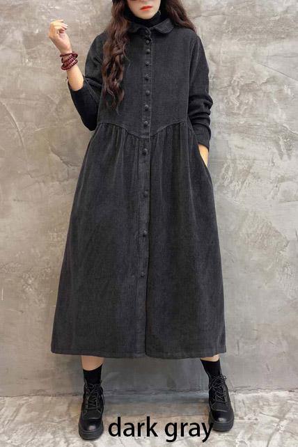 Women's long ribbed button-front coat with flared silhouette and side pockets