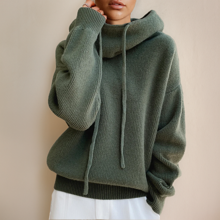 Women's relaxed knitted hoodie with drawstring hood