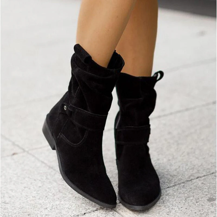 Women's slouch ankle boots with wraparound straps and low heels