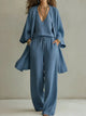 Women's 3-Piece Cotton Set - Relaxed Fit, Elastic Waist, Drawstring