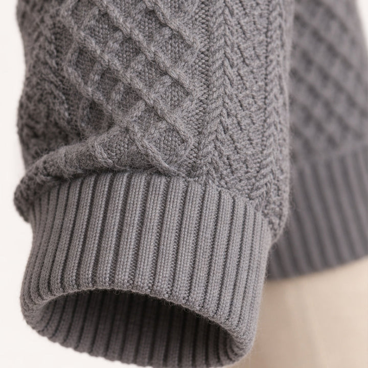 Men's textured jumper with mock neck and elbow patches