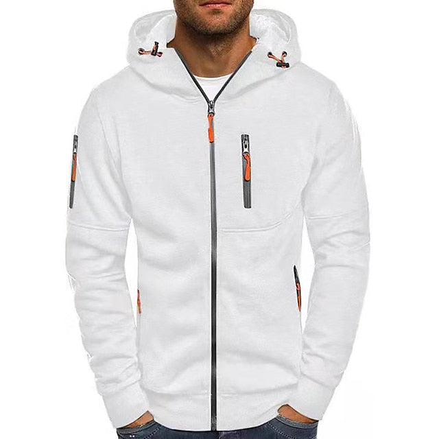 Men's hooded full-zip jacket with multiple zipped pockets